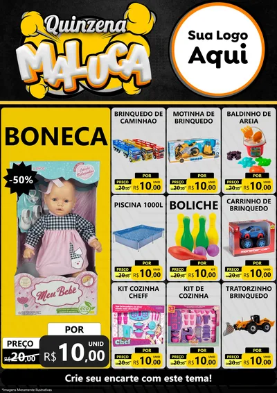 Modelo de Encarte para Encarte A4 Vertical com o tema Quinzena Maluca para Brinquedos