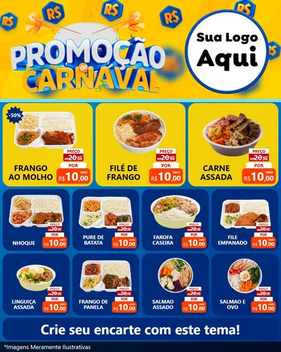 Modelo de Rede Social para Feed Instagram com o tema Promoção de Carnaval para Restaurante