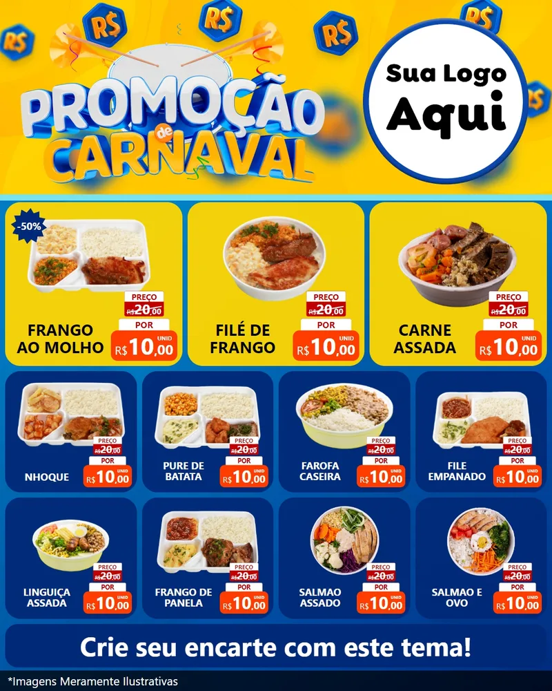 Modelo de Rede Social para Feed Instagram com o tema Promoção de Carnaval para Restaurante