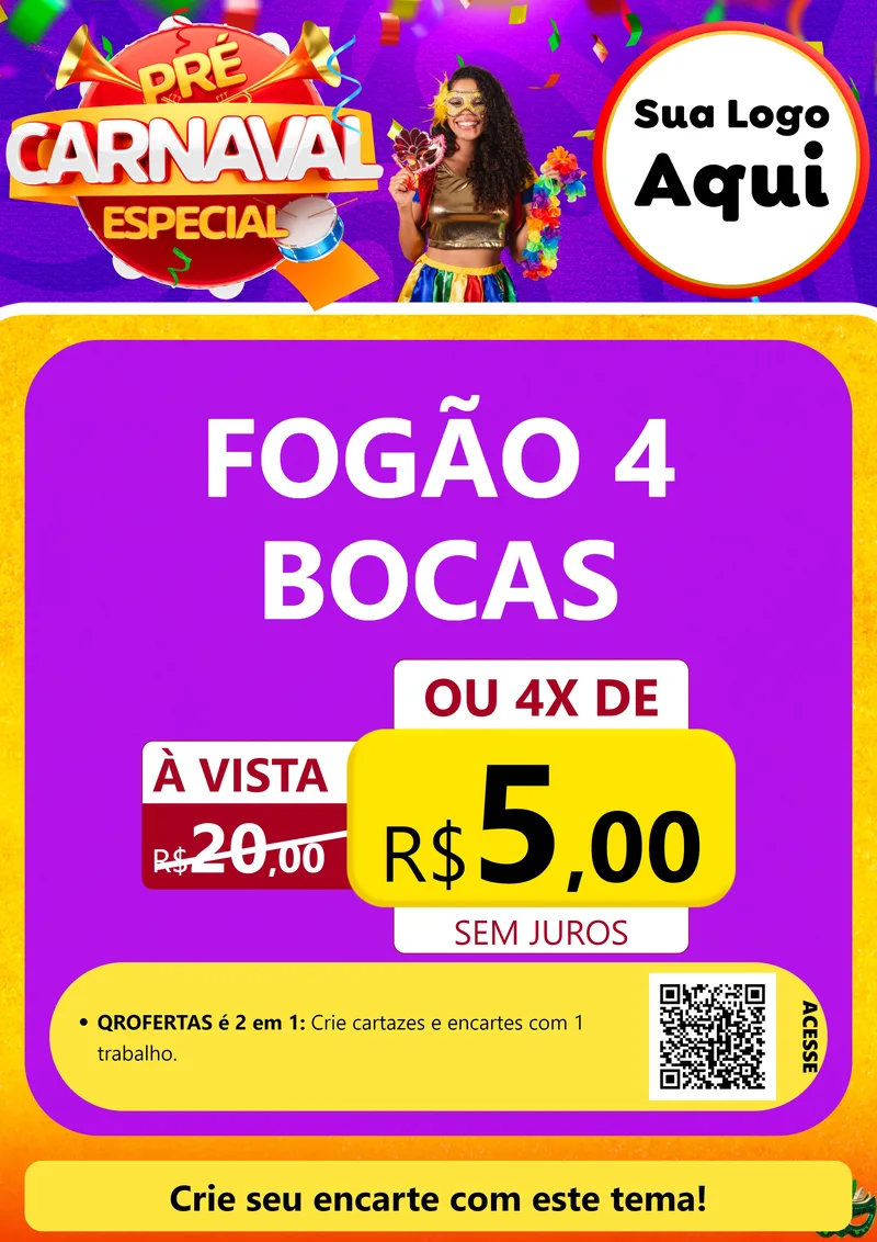 Modelo de Cartaz para Cartaz A4 Vertical com o tema Pré-Carnaval Especial para Móveis e Eletro