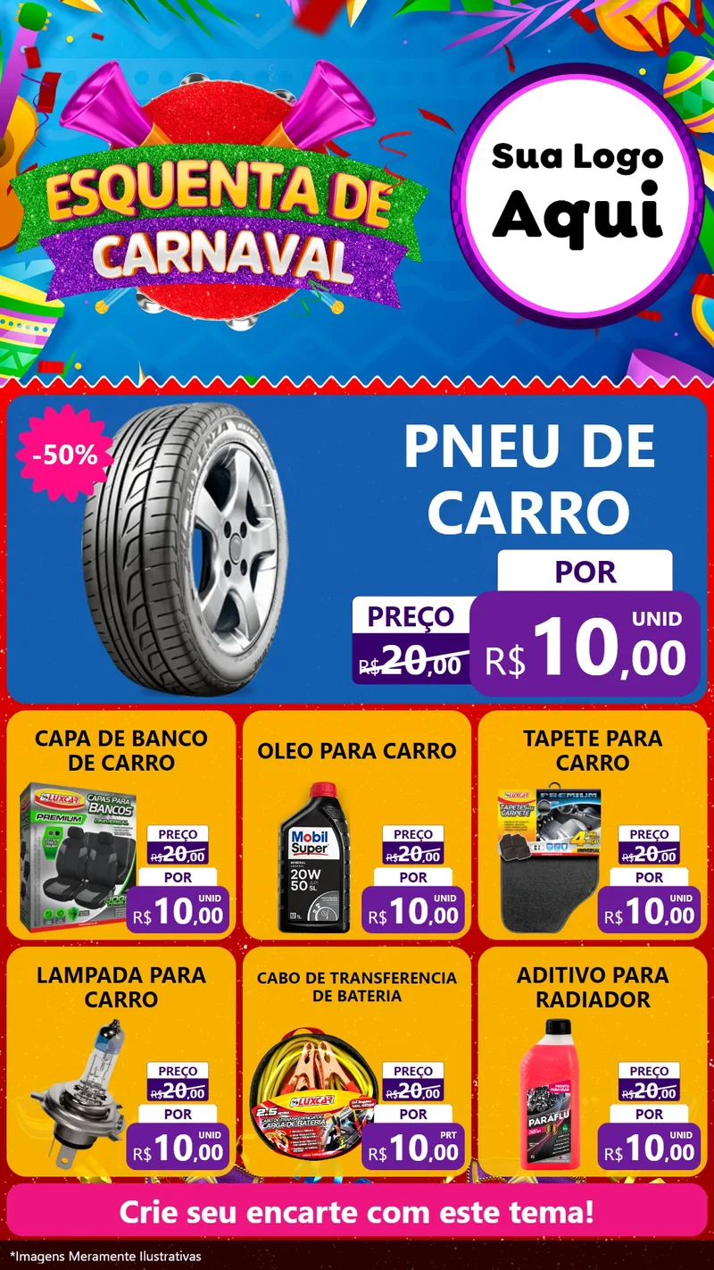Modelo de Rede Social para Stories com o tema Esquenta de Carnaval para Auto peças