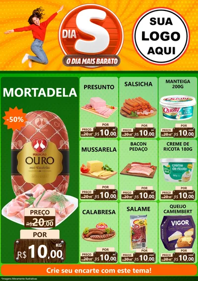 Modelo de Encarte para Encarte A4 Vertical com o tema Dia S - O Dia Mais Barato para Frios e Laticínios