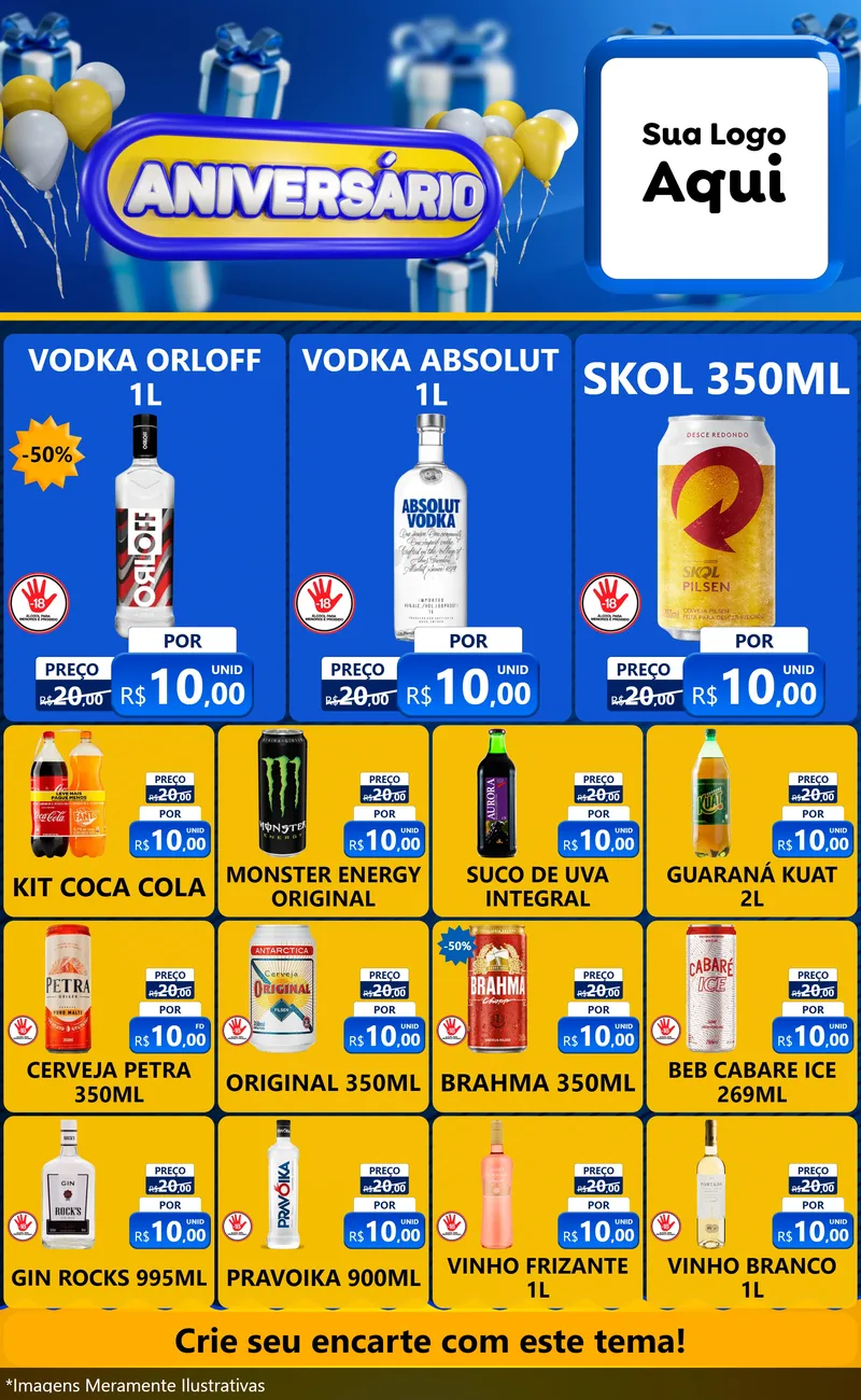 Modelo de Encarte para Encarte Grande com o tema Aniversário para Distribuidora de bebidas
