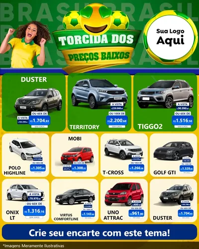 Modelo de Rede Social para Feed Instagram com o tema Torcida dos Preços Baixos - Copa para Concessionaria de Carros