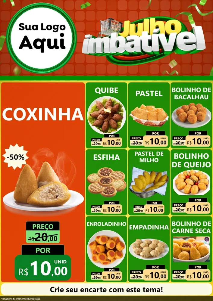 Modelo de Encarte para Encarte A4 Vertical com o tema Julho Imbatível para Salgadaria