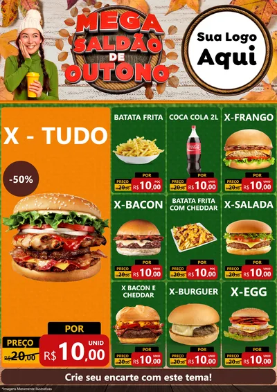 Modelo de Encarte para Encarte A4 Vertical com o tema Mega Saldão de Outono para Hamburgueria