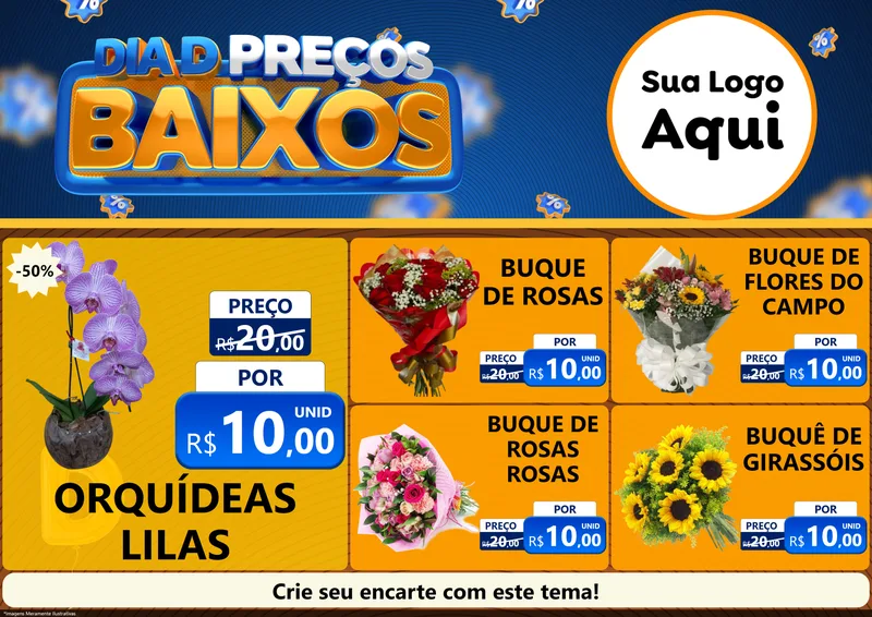 Modelo de Encarte para Encarte A4 Horizontal com o tema Dia D Preço Baixo para Floricultura e jardim