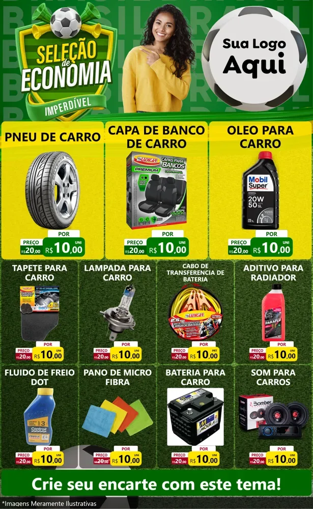 Modelo de Encarte para Encarte Grande com o tema Seleção de Economia - Copa para Auto peças