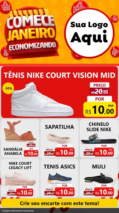 Modelo de Rede Social para Stories com o tema Comece Janeiro Economizando para Calçados