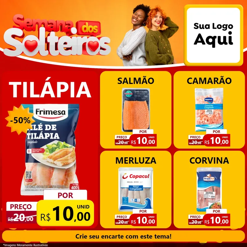 Modelo de Rede Social para Feed Facebook com o tema Semana dos Solteiros para Peixaria