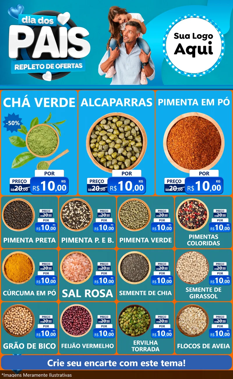 Modelo de Encarte para Encarte Grande com o tema Dia Dos Pais Repleto de Ofertas para Produtos Naturais
