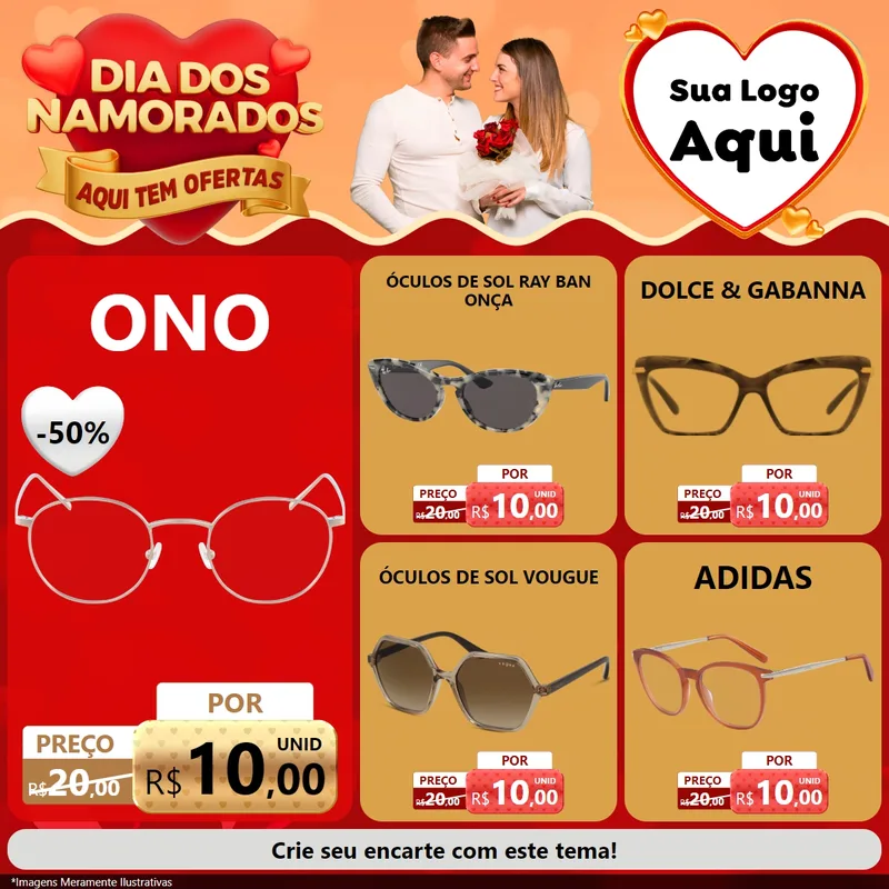 Modelo de Rede Social para Feed Facebook com o tema Dia dos Namorados - Aqui Tem Ofertas para Óticas