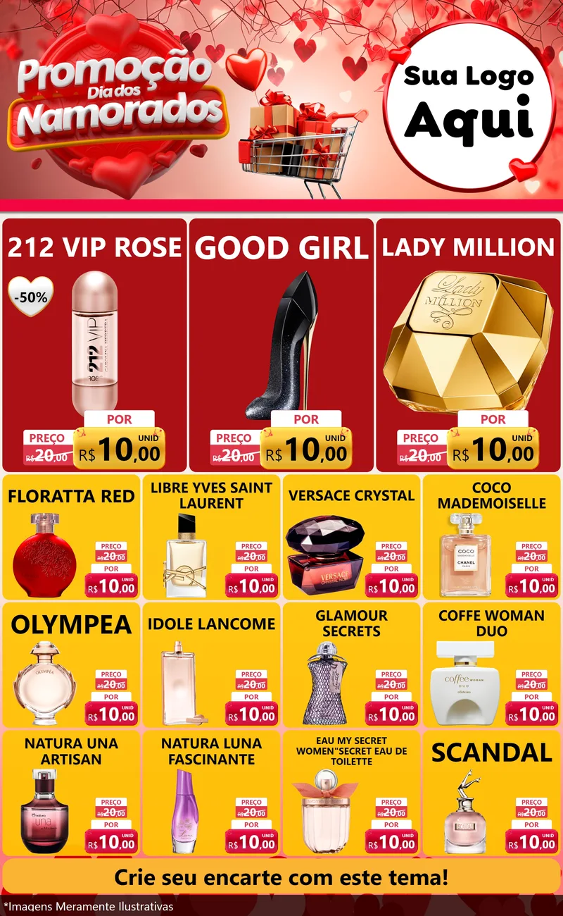 Modelo de Encarte para Encarte Grande com o tema Promoção Dia dos Namorados para Perfumes