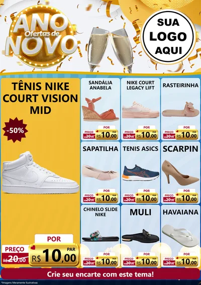 Modelo de Encarte para Encarte A4 Vertical com o tema Ofertas de Ano Novo para Calçados