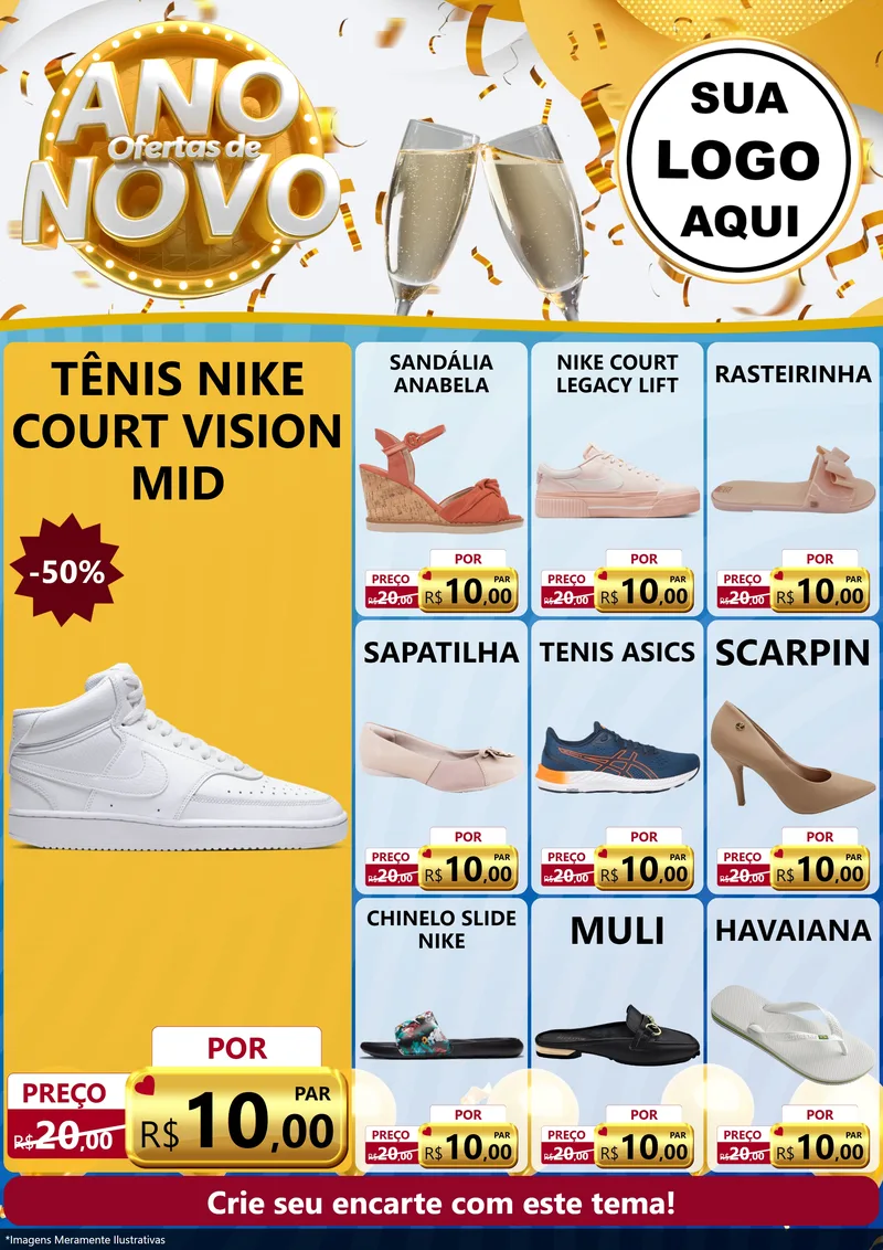 Modelo de Encarte para Encarte A4 Vertical com o tema Ofertas de Ano Novo para Calçados
