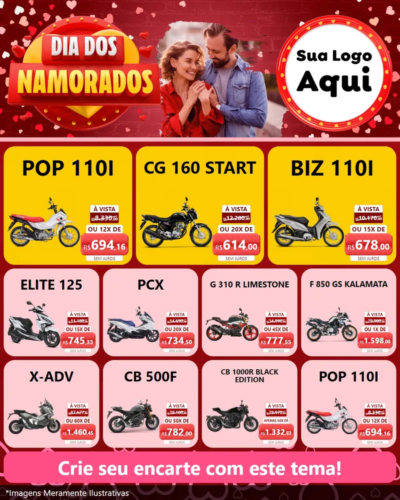 Modelo de Rede Social para Feed Instagram com o tema Dia Dos Namorados para Concessionaria de Motos