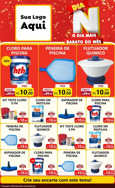 Modelo de Encarte para Encarte Grande com o tema Dia N o Dia Mais Barato do Mês para Produtos para Piscina