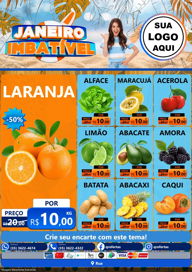 Modelo de Encarte para Encarte A4 Vertical com o tema Janeiro Imbatível para Hortifrúti