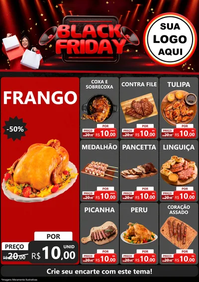 Modelo de Encarte para Encarte A4 Vertical com o tema Black Friday para Assados