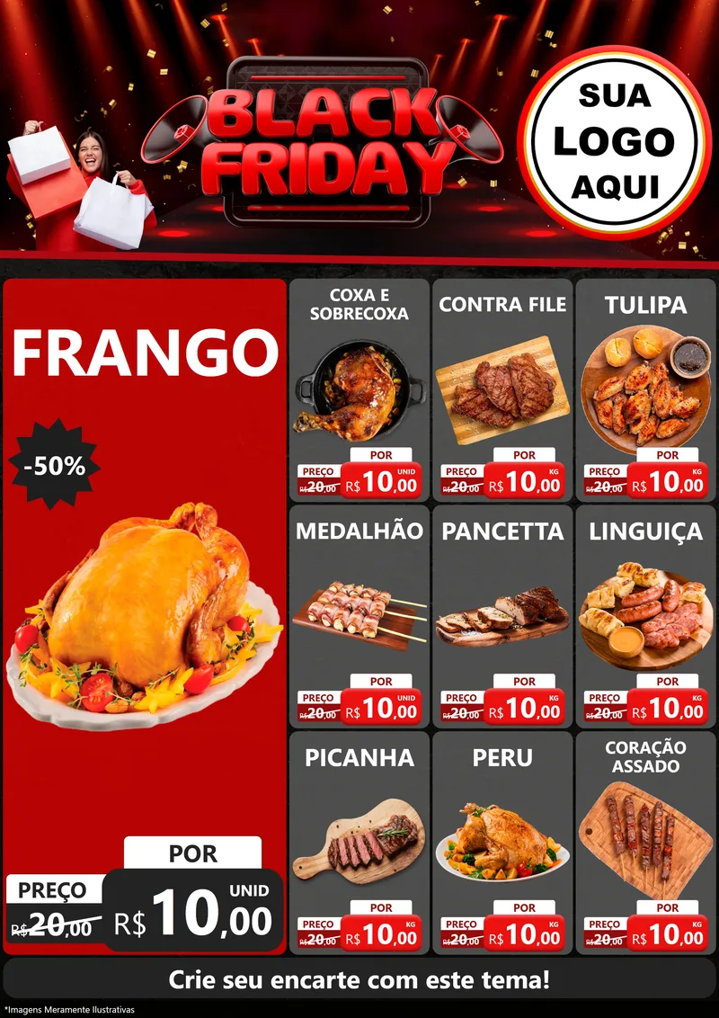 Modelo de Encarte para Encarte A4 Vertical com o tema Black Friday para Assados