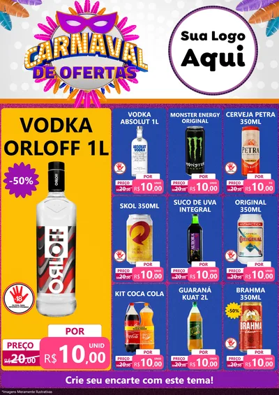 Modelo de Encarte para Encarte A4 Vertical com o tema Carnaval de Ofertas para Distribuidora de bebidas