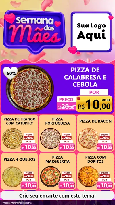 Modelo de Rede Social para Stories com o tema Semana das Mães para Pizzaria