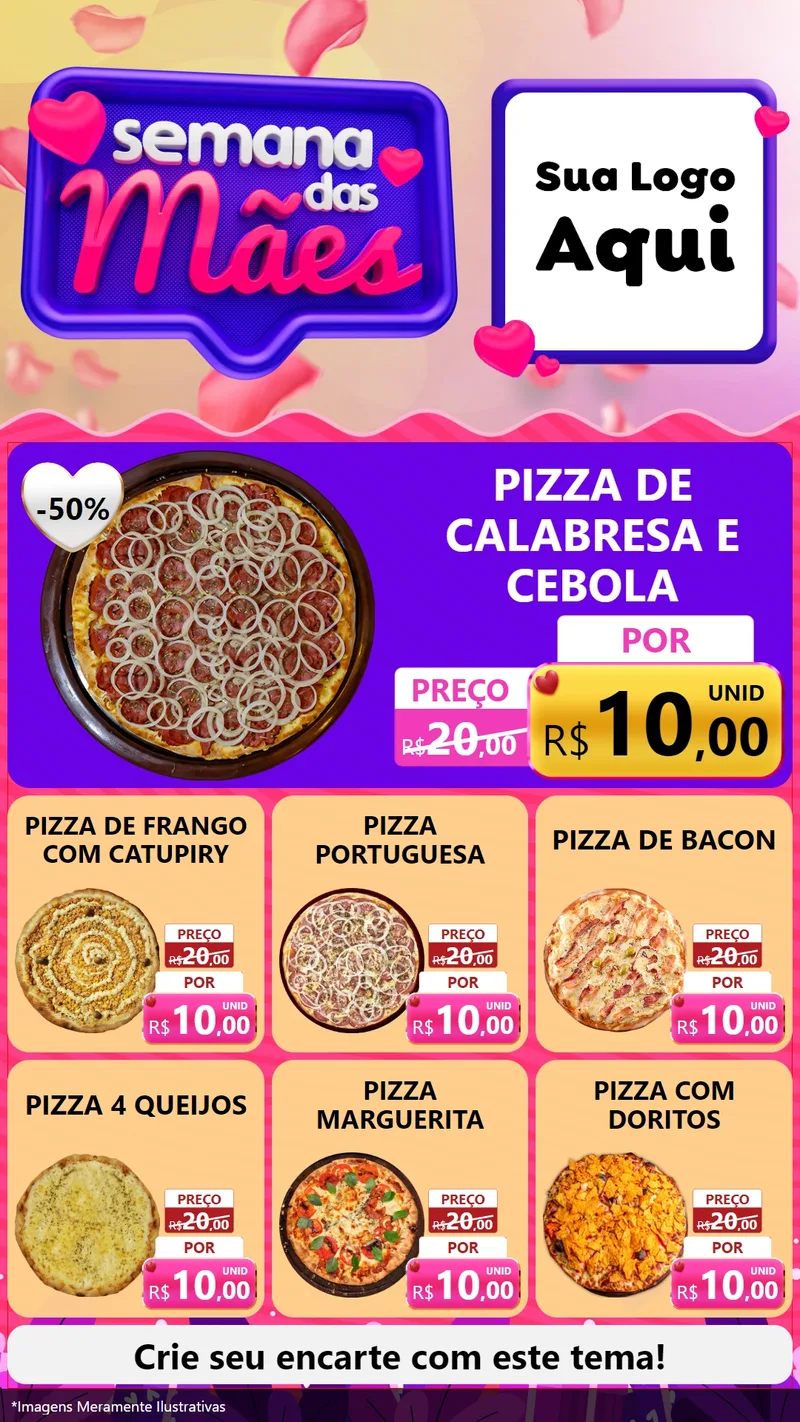 Modelo de Rede Social para Stories com o tema Semana das Mães para Pizzaria