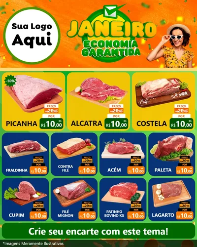 Modelo de Rede Social para Feed Instagram com o tema Janeiro - Economia Garantida para Açougue