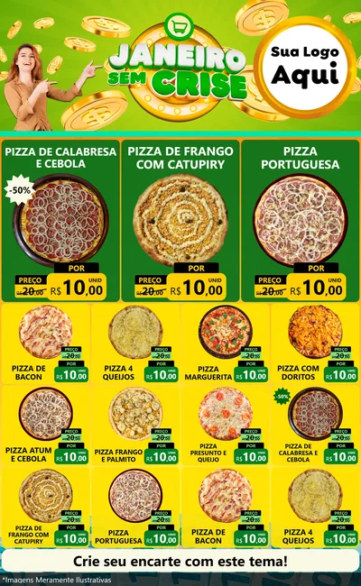 Modelo de Encarte para Encarte Grande com o tema Janeiro Sem Crise para Pizzaria