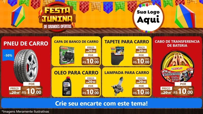 Modelo de TV para TV Horizontal com o tema Festa Junina de Grandes Ofertas para Auto peças