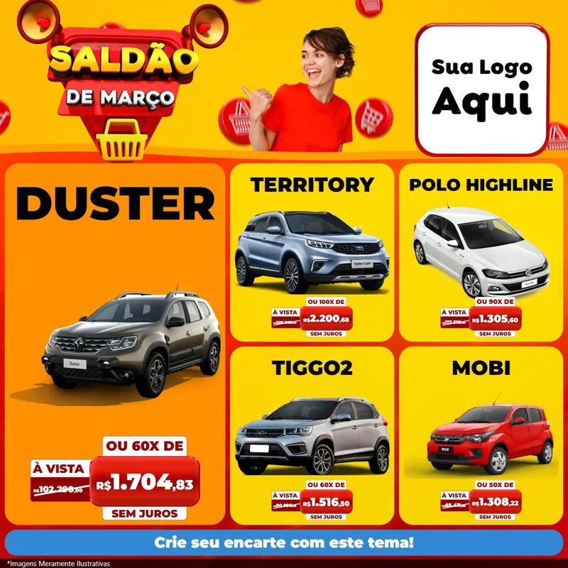 Modelo de Rede Social para Feed Facebook com o tema Saldão de Março para Concessionaria de Carros