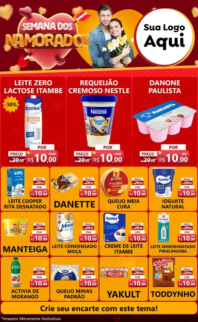 Modelo de Encarte para Encarte Grande com o tema Semana dos Namorados para Frios e Laticínios