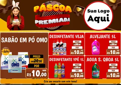 Modelo de Encarte para Encarte A4 Horizontal com o tema Páscoa Premiada para Produtos de Limpeza