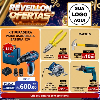 Modelo de Rede Social para Feed Facebook com o tema Réveillon de Ofertas para Maquinas e Ferramentas