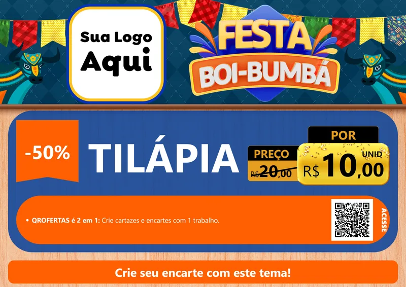 Modelo de Cartaz para Cartaz A4 Horizontal com o tema Festa Boi Bumbá para Peixaria