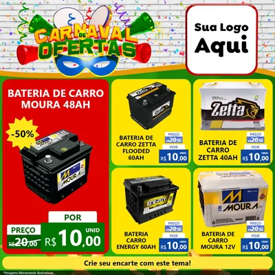 Modelo de Rede Social para Feed Facebook com o tema Carnaval de Ofertas para Baterias Elétricas