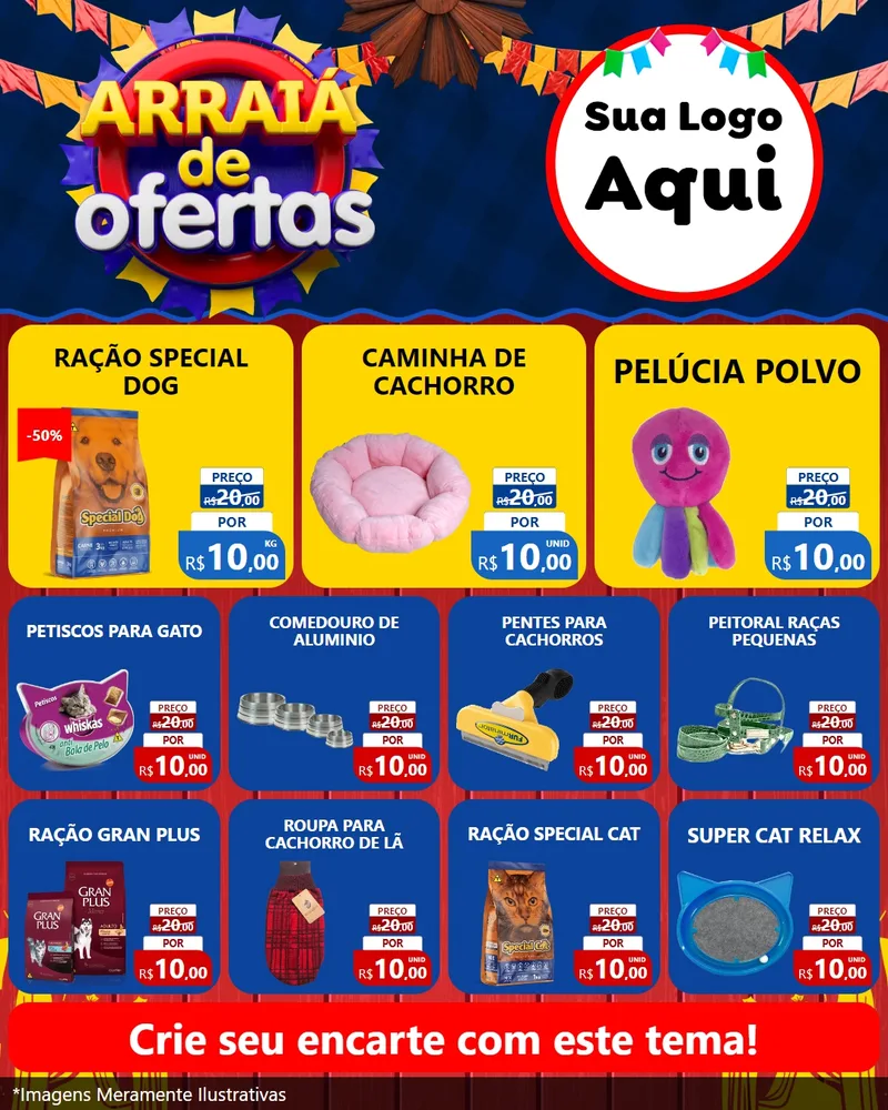 Modelo de Rede Social para Feed Instagram com o tema Arraiá de Ofertas para Pet Shop