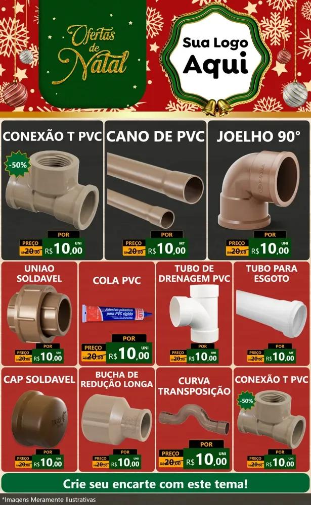 Modelo de Encarte para Encarte Grande com o tema Natal de Ofertas para Tubos e conexões