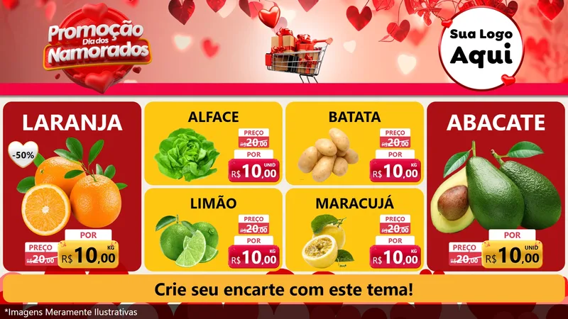 Modelo de TV para TV Horizontal com o tema Promoção Dia dos Namorados para Hortifrúti