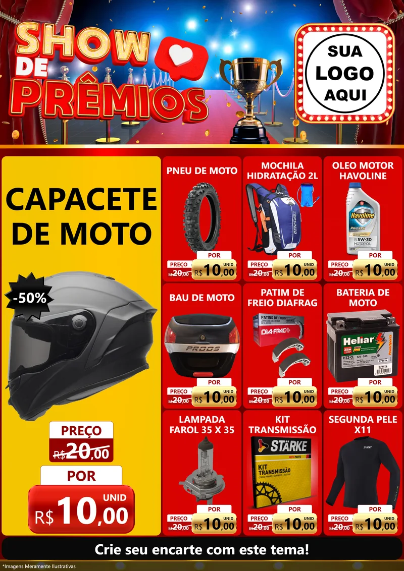 Modelo de Encarte para Encarte A4 Vertical com o tema Show de Prêmios para Moto peças