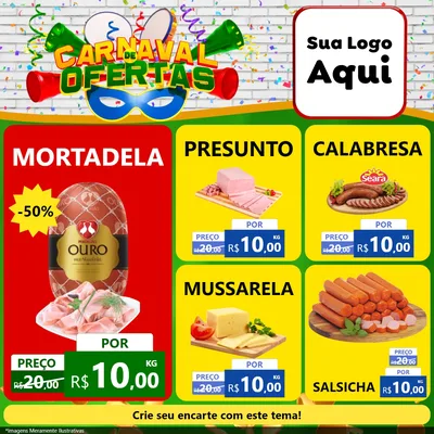 Modelo de Rede Social para Feed Facebook com o tema Carnaval de Ofertas para Frios e Laticínios