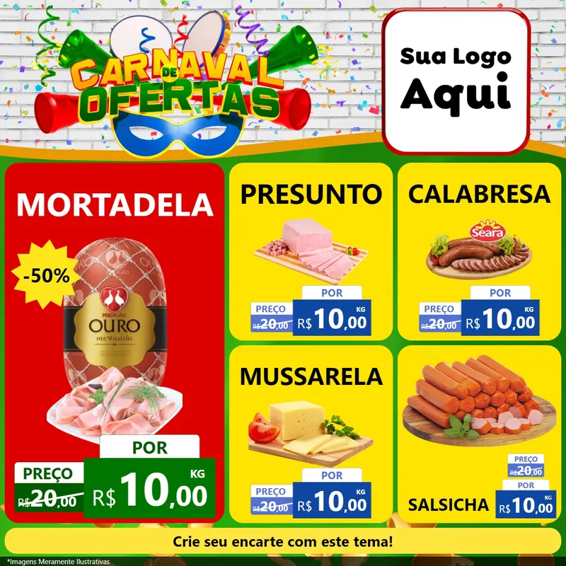 Modelo de Rede Social para Feed Facebook com o tema Carnaval de Ofertas para Frios e Laticínios