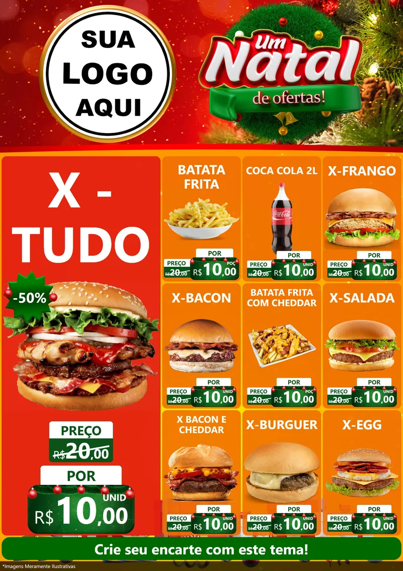 Modelo de Encarte para Encarte A4 Vertical com o tema Um Natal de Ofertas para Hamburgueria