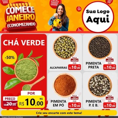 Modelo de Rede Social para Feed Facebook com o tema Comece Janeiro Economizando para Produtos Naturais