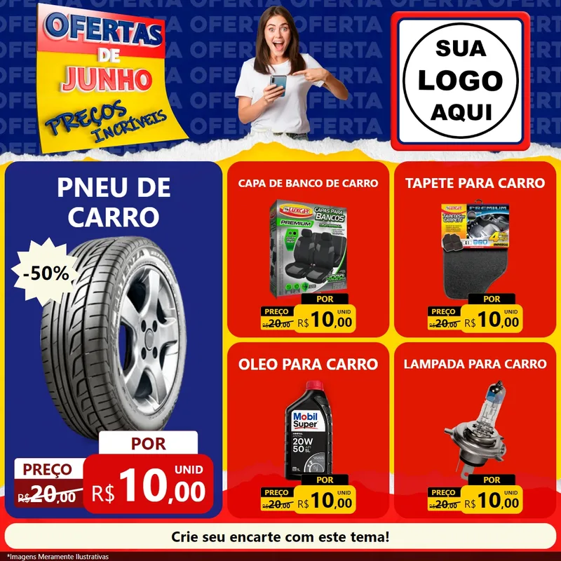 Modelo de Rede Social para Feed Facebook com o tema Ofertas de Junho - Preços Incríveis para Auto peças