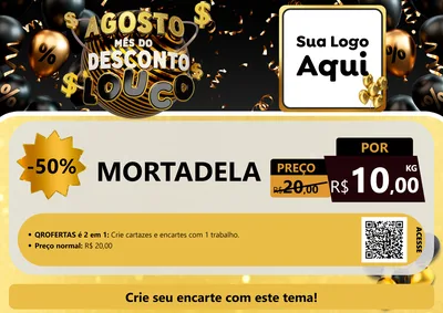 Modelo de Cartaz para Cartaz A4 Horizontal com o tema Agosto Mês do Desconto Louco para Frios e Laticínios