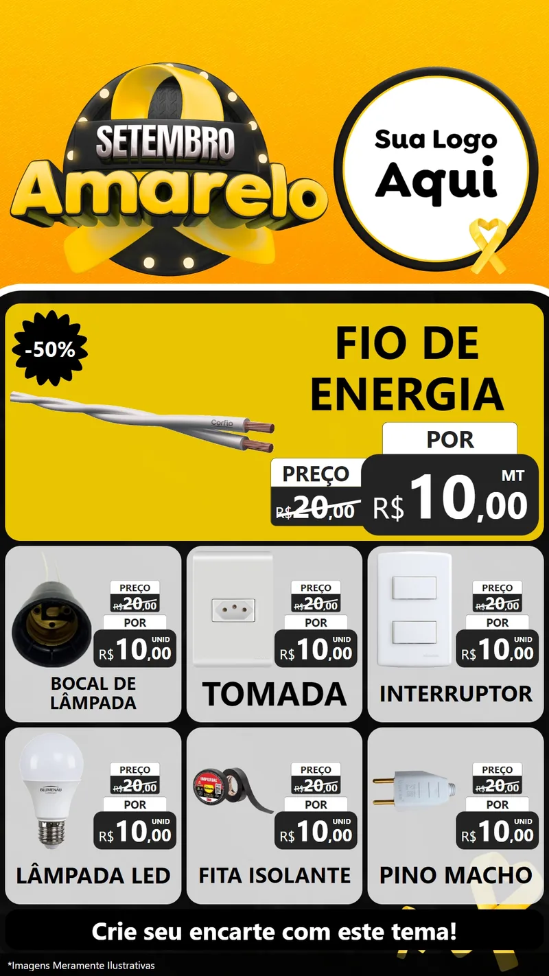 Modelo de Rede Social para Stories com o tema Setembro Amarelo para Materiais Elétricos
