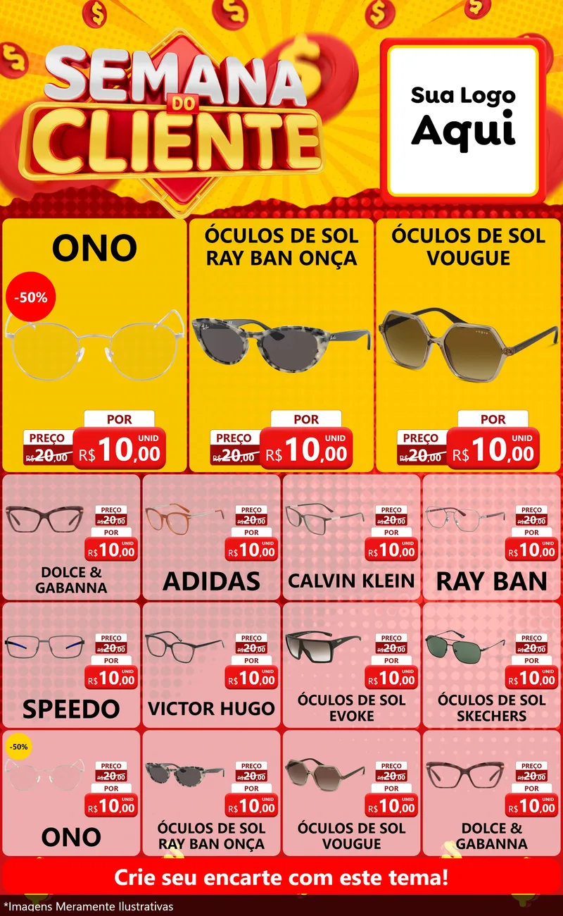 Modelo de Encarte para Encarte Grande com o tema Semana do Cliente para Óticas