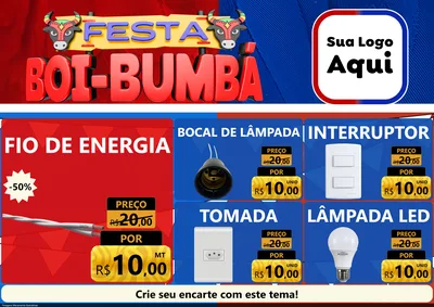 Modelo de Encarte para Encarte A4 Horizontal com o tema Festa Boi Bumbá para Materiais Elétricos