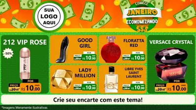 Modelo de TV para TV Horizontal com o tema Comece Janeiro Economizando para Perfumes